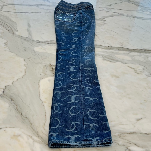 CHANEL 23N CC DARK BLUE SILVER SEQUINS BOOT CUT JEANS SIZE FR 36 / US 4 NWTS! - Picture 7 of 17